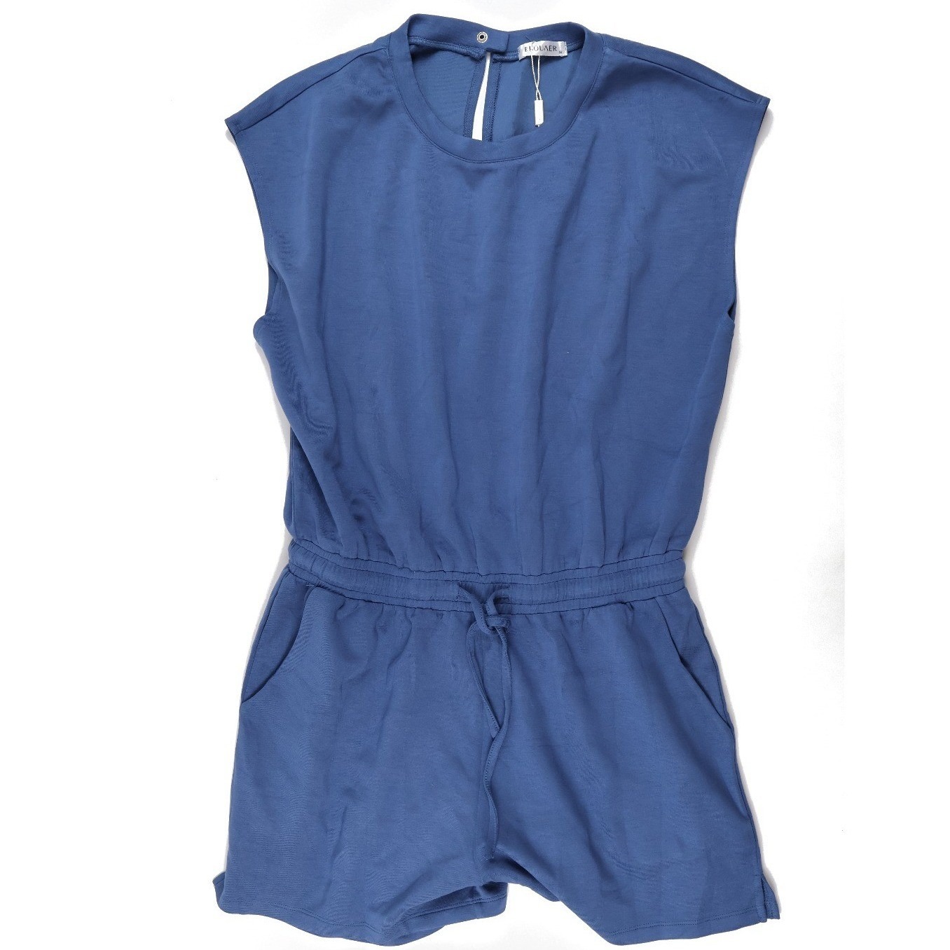 Ekouaer Romper Sleeveless Drawstring Waist Blue Solid Medium Nwt